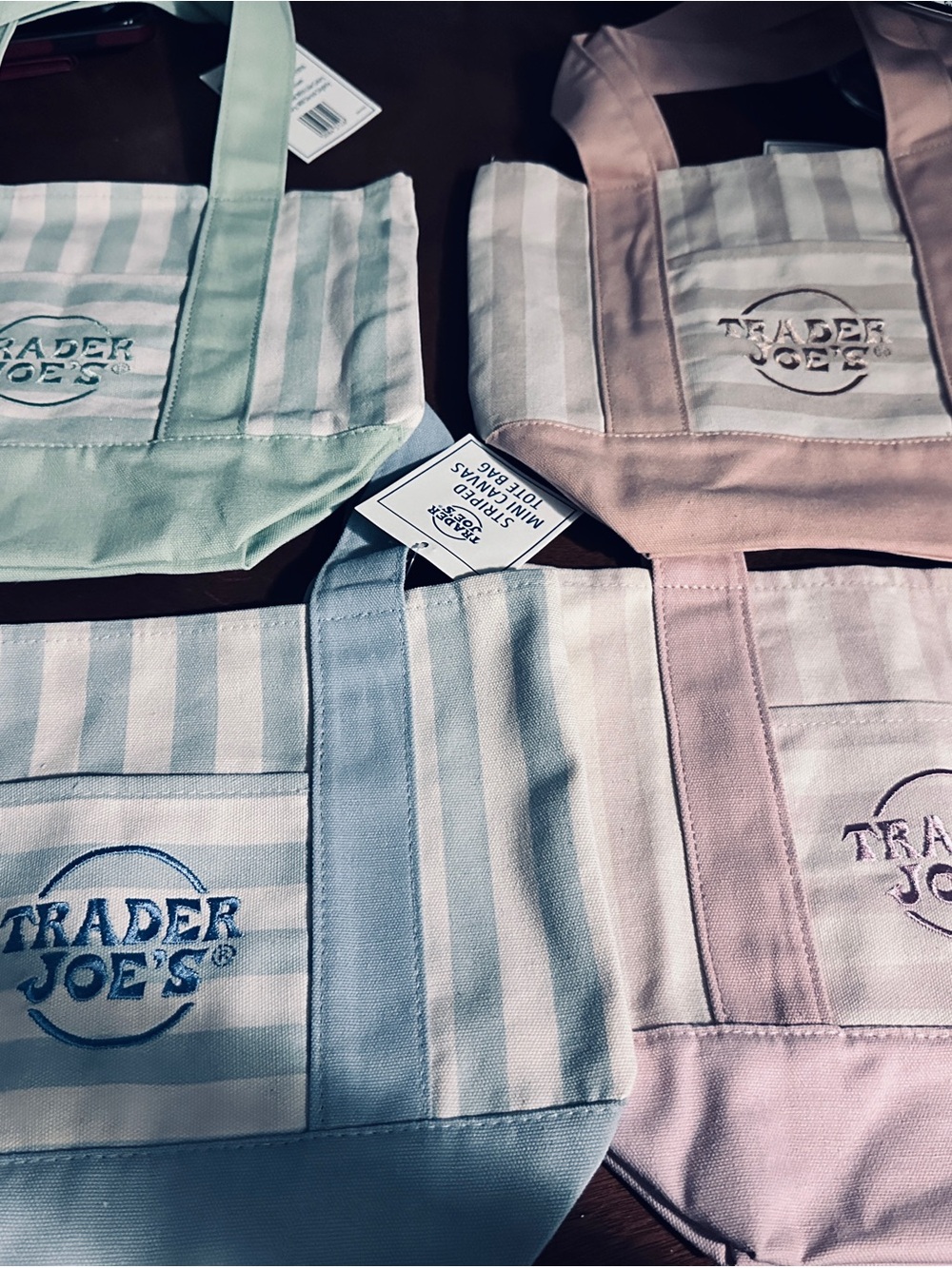 Trader Joe's Striped Mini Tote Bag - Pastel Blue, Pink, Mint